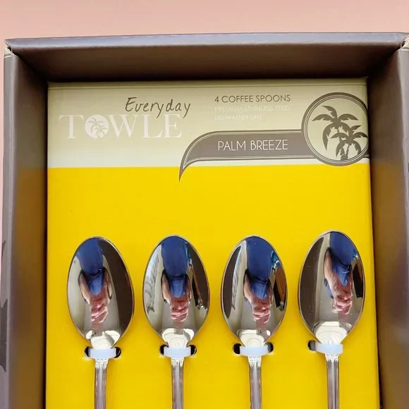 New Everyday Towle Spoons Palm Breeze Tree Set of 4 Small Coffee Stainless Steel - Picture 3 of 4